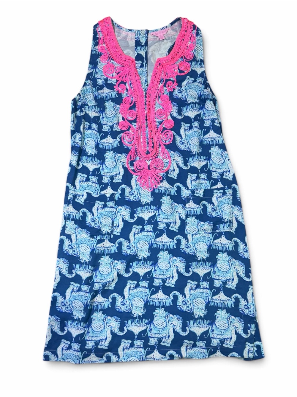 Lilly Pulitzer Carlotta Stretch Shift Dress Deep Indigo Joy Ride Elephant 10